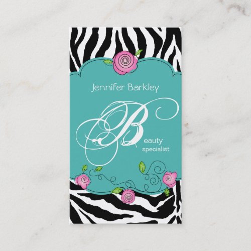 Beauty Business Card Zebra Rose Salon Pink Blue