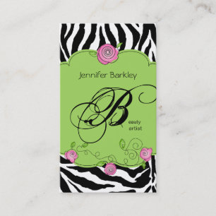 Beauty Business Card Zebra Rose Salon Pink Green