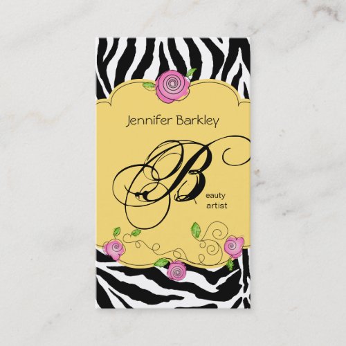 Beauty Business Card Zebra Rose Salon Pink Yellow