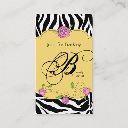 Customizable Beauty Business Card Zebra Rose Salon Pink Yellow