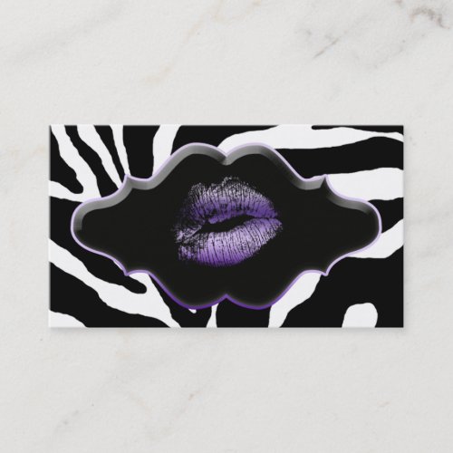 Beauty Business Cards Animal Zebra Purple Lips