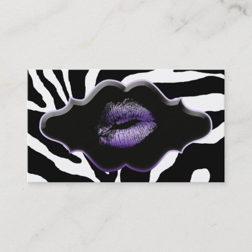 Customizable Beauty Business Cards Animal Zebra Purple Lips