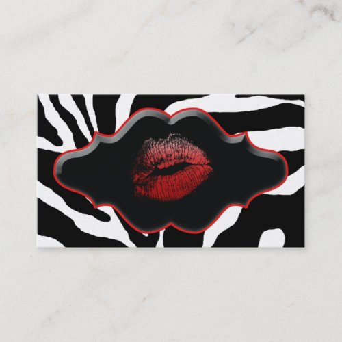 Beauty Business Cards Animal Zebra Red Lips