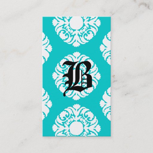 Customizable Beauty Business Cards Damask Monogram Blue White