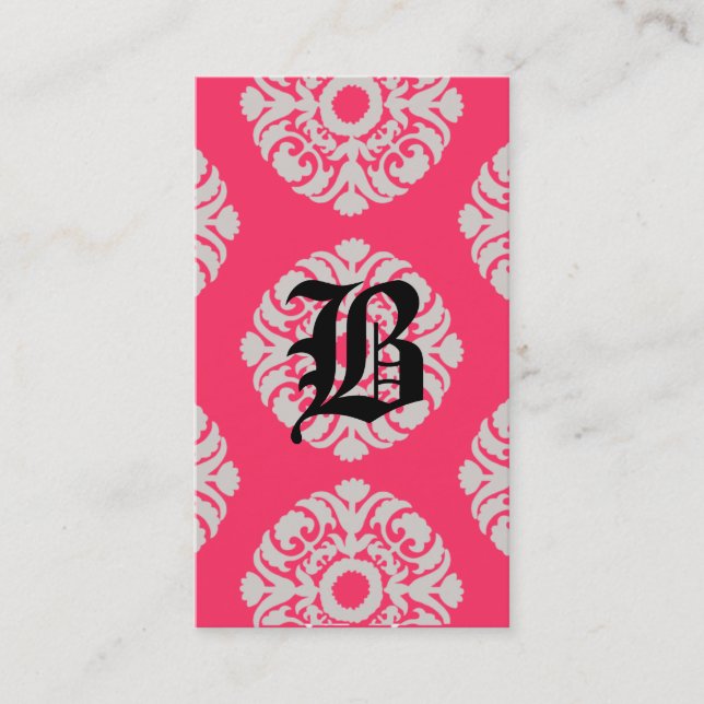 Beauty Business Cards Damask Monogram Coral Beige (Front)