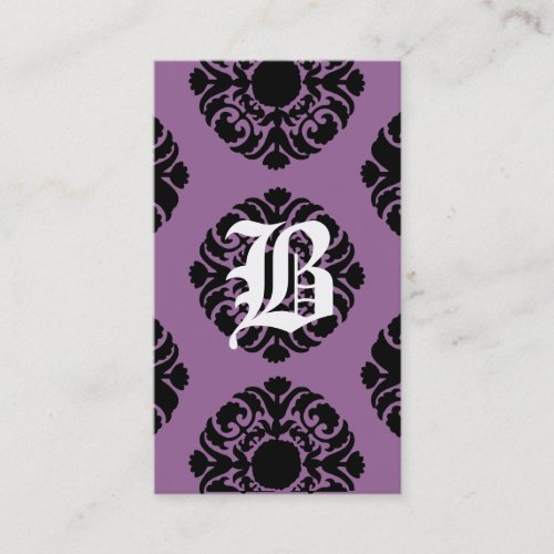 Beauty Business Cards Damask Monogram Purple bl
