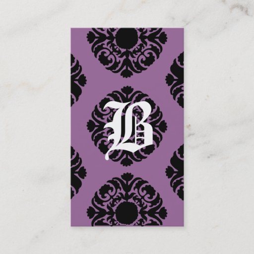 Customizable Beauty Business Cards Damask Monogram Purple bl