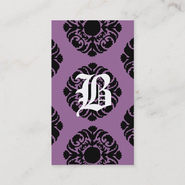 Beauty Business Cards Damask Monogram Purple bl (Front)