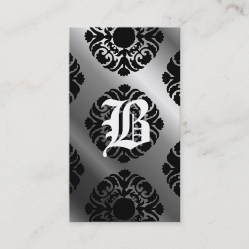 Beauty Business Cards Damask Monogram Silver Black