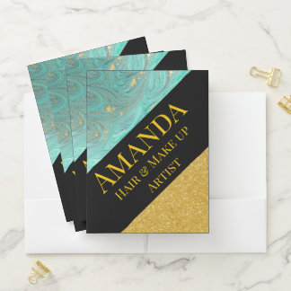 Beauty Business Gold Glitter Marble Pocket Folder
