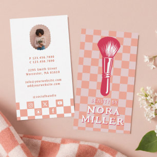 Beauty By Retro Pink Checkerboard Makeup Brush Business Card