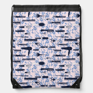 Beauty Care Blue Rose Pattern Drawstring Bag