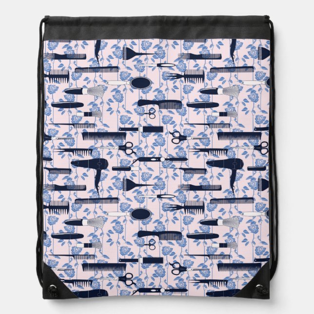 Beauty Care Blue Rose Pattern Drawstring Bag (Front)