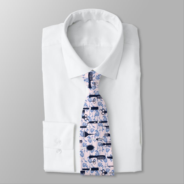 Beauty Care Blue Rose Pattern Neck Tie (Tied)