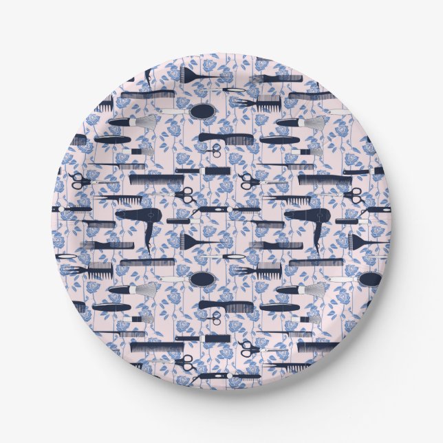 Beauty Care Blue Rose Pattern Paper Plates (Front)