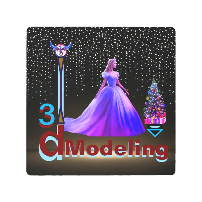 Beauty Cinderella 3D Modelling - 8"x8"  Metal Print (Front)