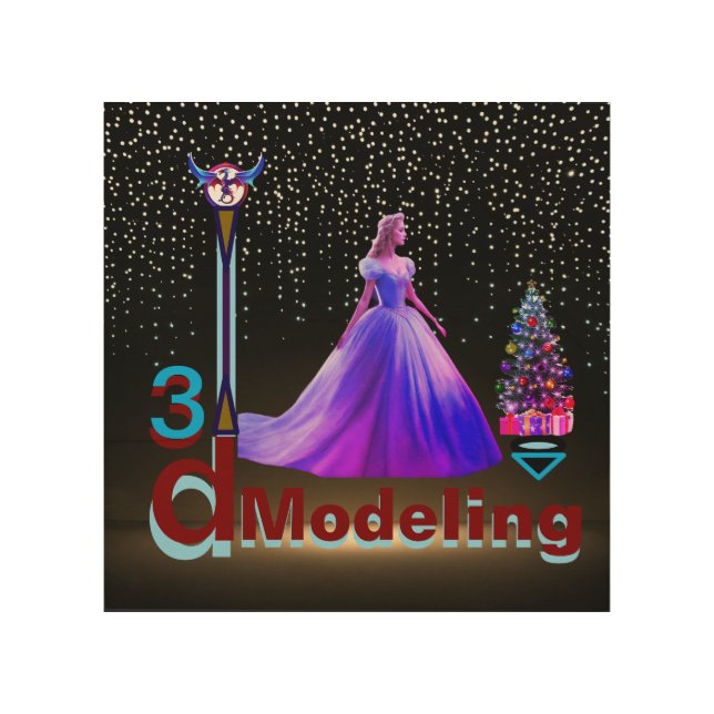 Beauty Cinderella 3D Modelling - 8"x8"  Wood Wall Art (Front)