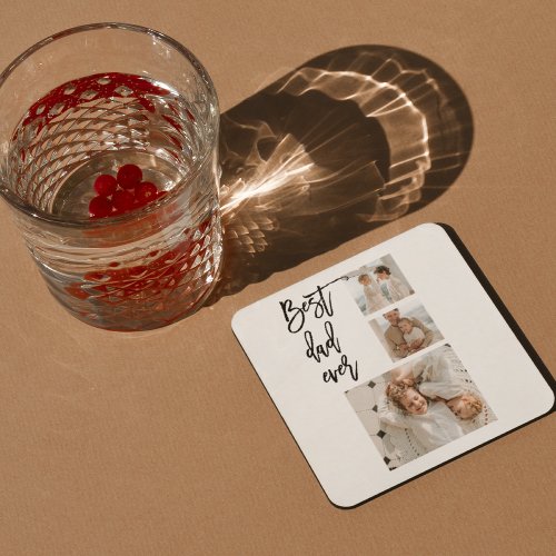 Beauty Collage Photo Best Dad Ever Gift Square Paper Coaster