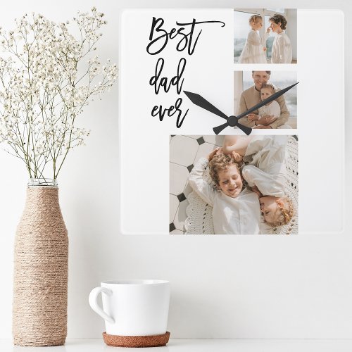 Beauty Collage Photo Best Dad Ever Gift Square Wall Clock