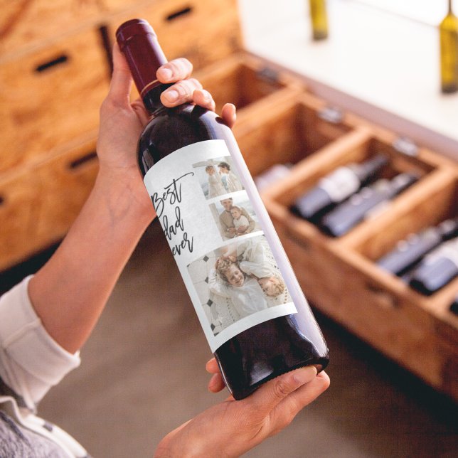 Beauty Collage Photo Best Dad Ever Gift Wine Label (Creator Uploaded)
