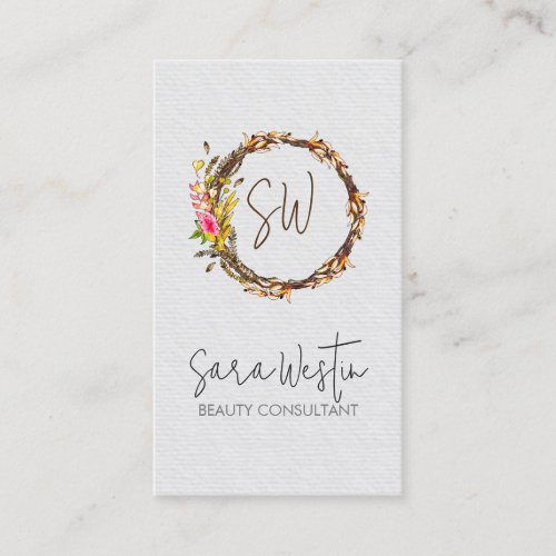 Beauty Consultant Beautician Flower Monogram Business Card