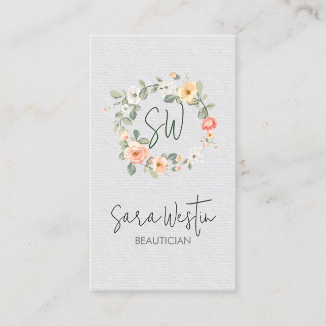 Beauty Consultant Beautician Flower Monogram Business Card (Front)