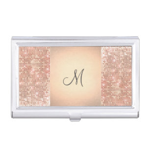 Beauty Consultant Chic Monogram Copper Sequins Business Card Case