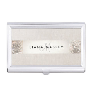 Beauty Consultant Chic Monogram & Name Sequin Case For Business Cards