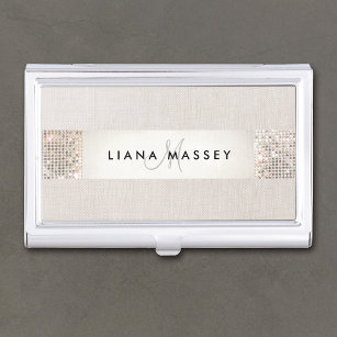 Beauty Consultant Chic Monogram & Name Sequin Case For Business Cards