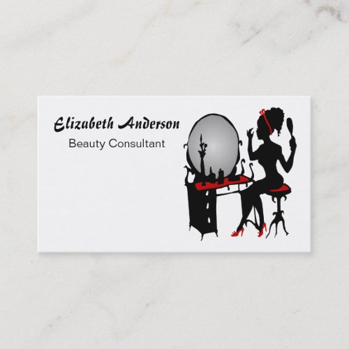 Beauty Consultant Classy Red Black Hair Salon Business Card