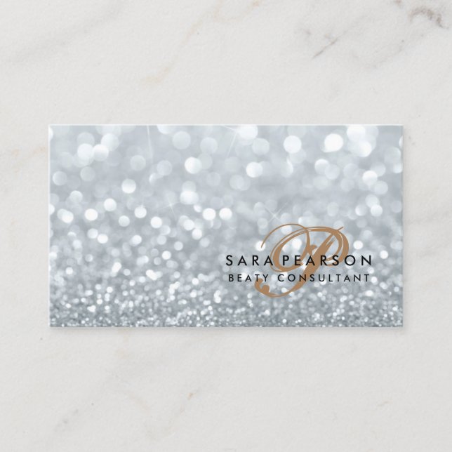 Beauty Consultant Elegant Monogram Silver Sparkle Business Card (Front)