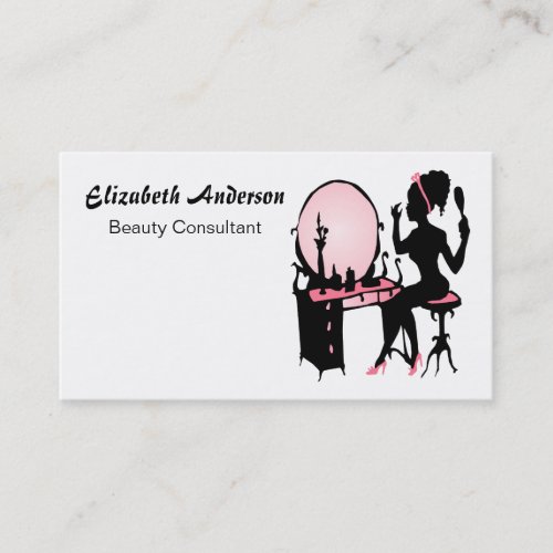 Beauty Consultant Girly Pink Black Hair Salon Business Card