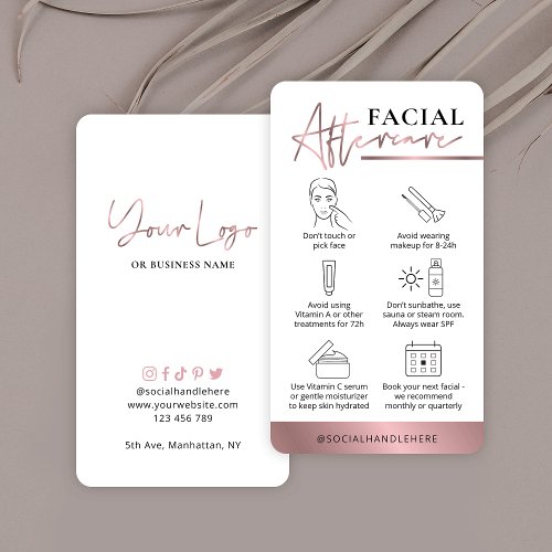 Beauty Copper Rose Gold Logo Facial Aftercare Business Card