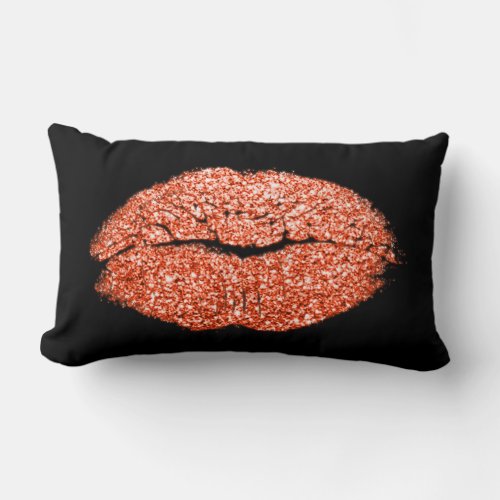 Beauty Coral Peach Lips Glitter Orange Makeup Kiss Lumbar Pillow