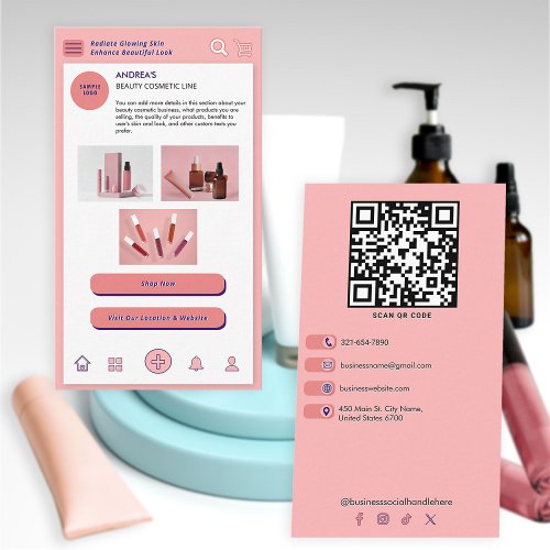 Beauty Cosmetic Add Photos Modern UI Style Pink Business Card