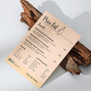 Beauty Cosmetic Skin Care Price List Menu Flyer