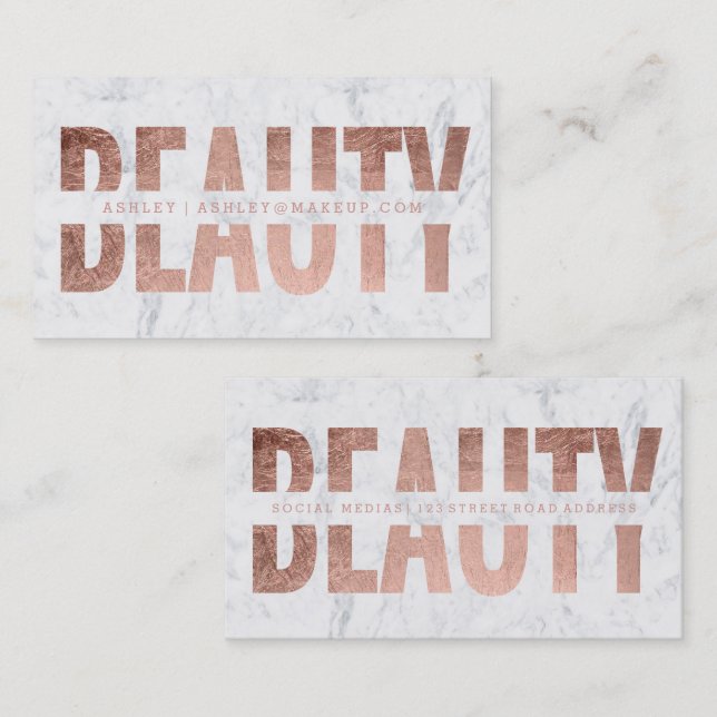 Beauty cut out rose gold typography marble business card (Front/Back)