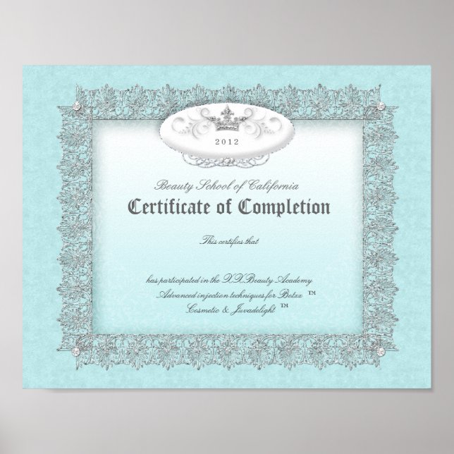 Beauty Diploma Certificate of Completion Blue Poster (Front)