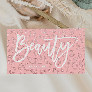 Beauty elegant typography rose gold leopard pink business card
