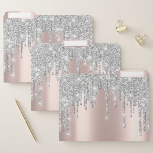 Beauty Event Metal Drips Glitter Rose Gold Gray File Folder