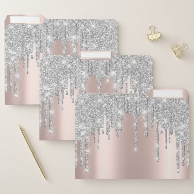 Beauty Event Metal Drips Glitter Rose Gold Gray File Folder (Set)