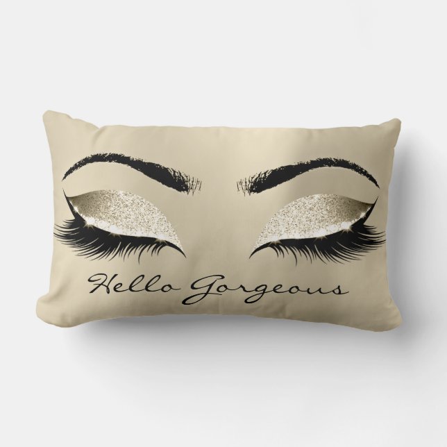 Beauty Eyes Makeup Lash Hello Gorgeous Champaigne Lumbar Pillow (Front)
