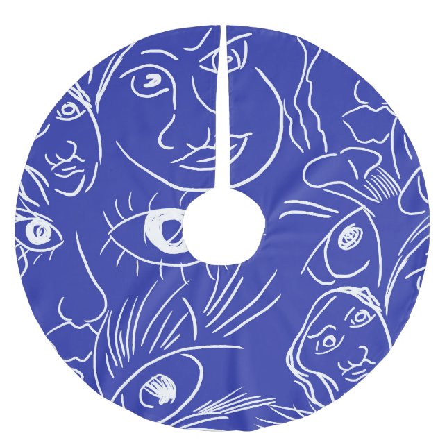 Beauty face: one-line drawing. brushed polyester tree skirt (Front)