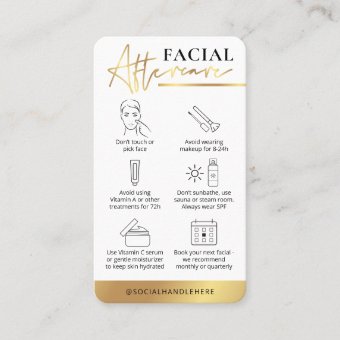 Beauty Facial Aftercare Guide White & Gold Logo Business Card Zazzle