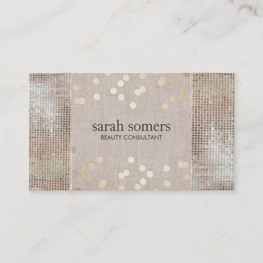 Customizable Beauty Consultant Gold Confetti Sequins and Linen