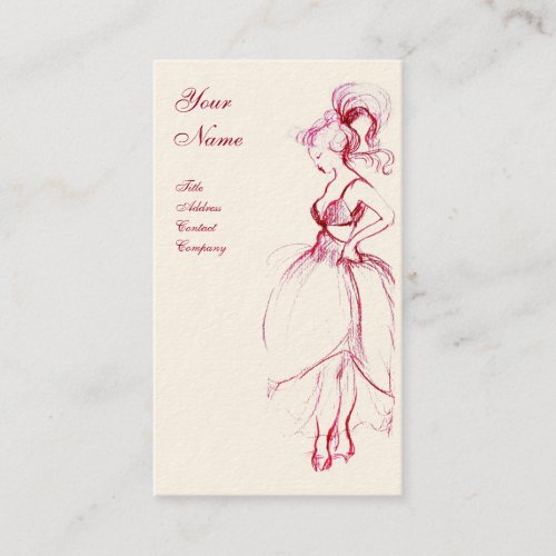 BEAUTY FASHION red white drawing Business Card