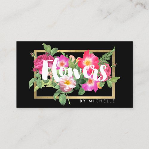 Beauty Florals Florist Black Business Card