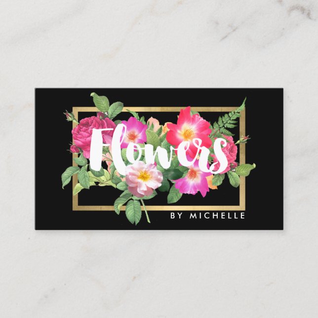 Beauty Florals Florist Black Business Card (Front)