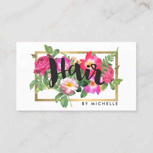 Beauty Florals Hair Stylist White Business Card