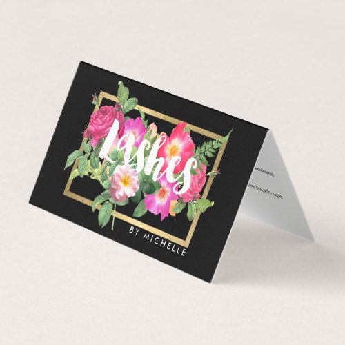 Beauty Florals Lash Extensions Black Aftercare Business Card